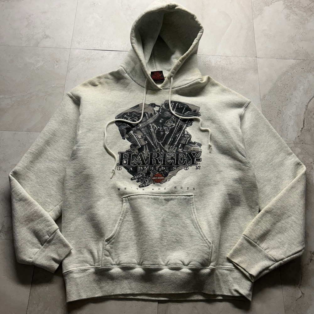 Harley Davidson Hoodie Grey Mens Large Medicine Hat Alberta Engine Graphic 1138